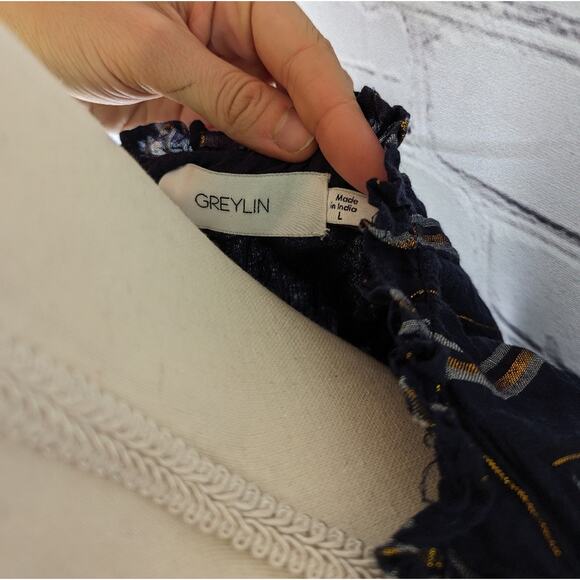 Greylin Natasha Metallic Yarn Dye Midi Dress Large - Picture 8 of 9